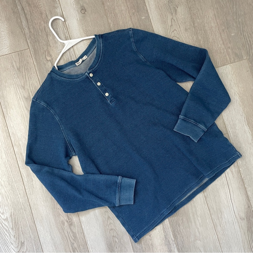 ONS Cotton Henley Shirt long sleeve mens Blue (medium) indigo casual preppy